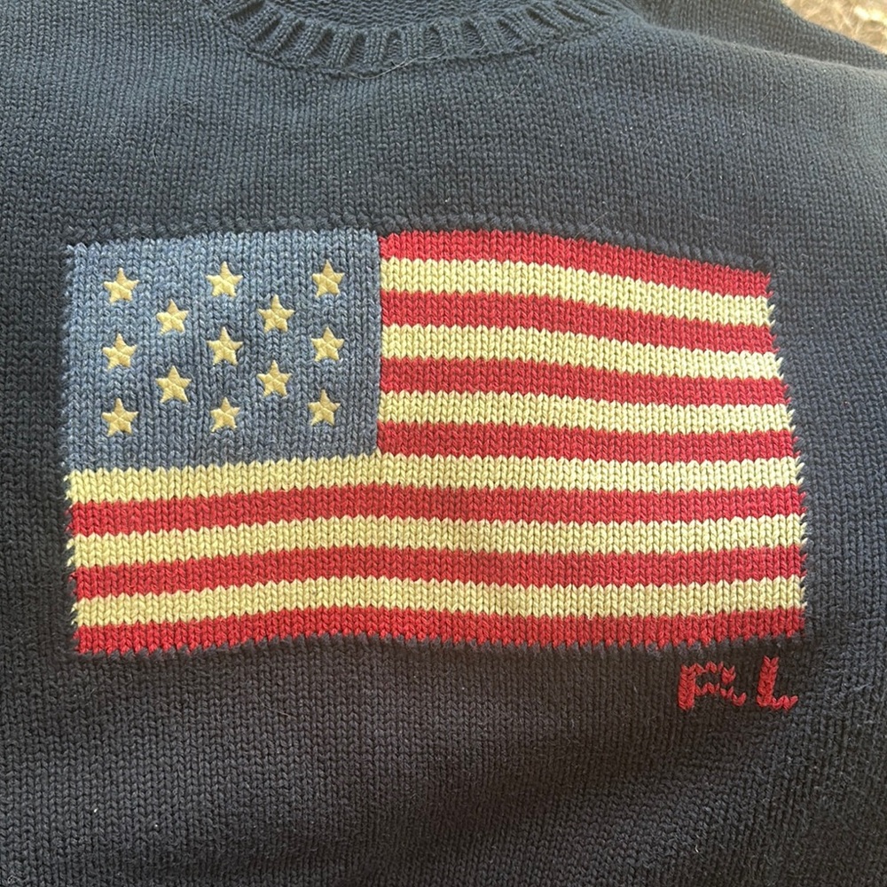 Ralph Lauren Red and Blue Crewneck Sweater with Flag Design (new)
